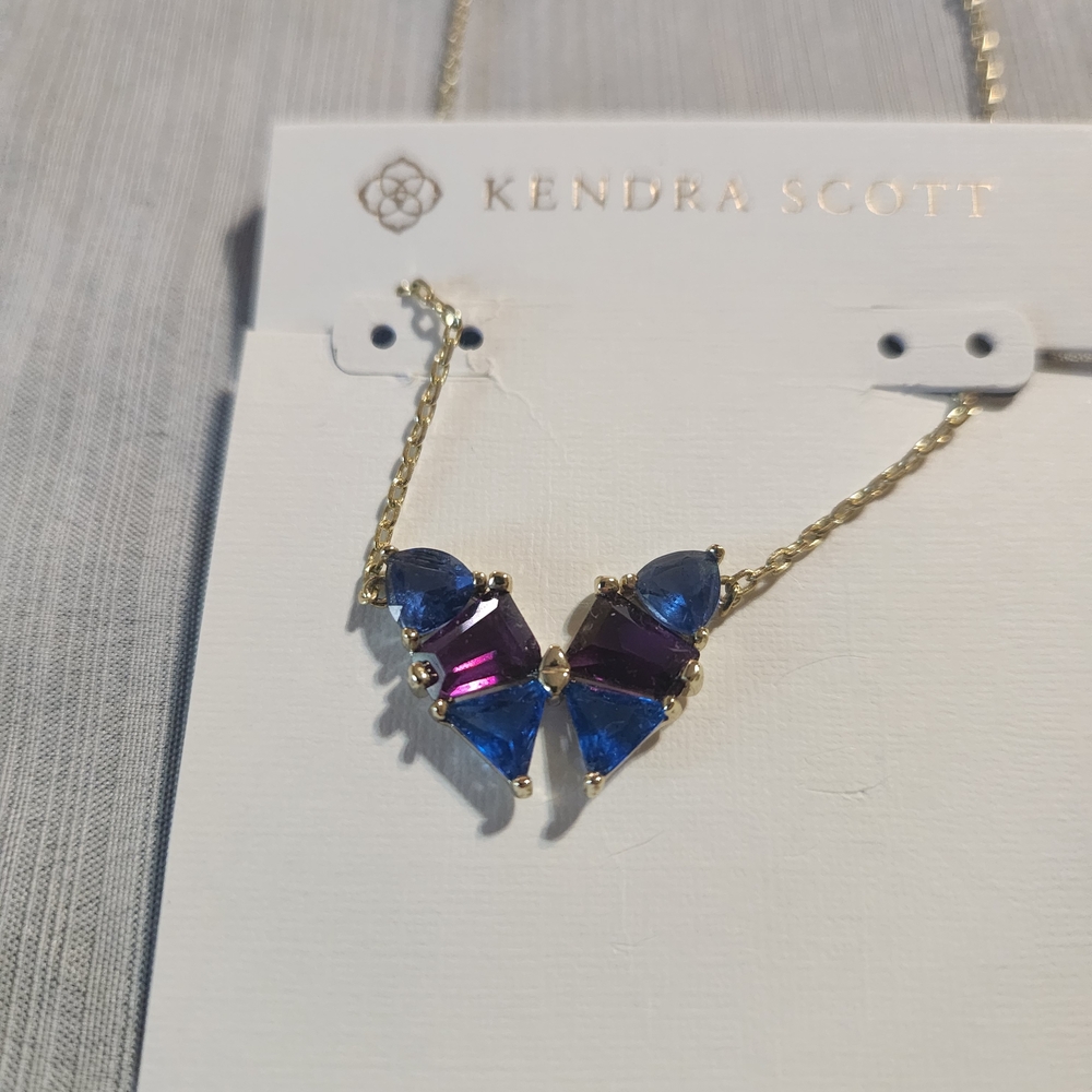 Kendra Scott Blair Gold Butterfly Pendant Necklace in Blue Mix
